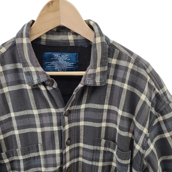 Men's Plaid Shirt Jacket - Black and Cream - Picture 1 of 6